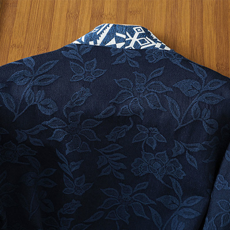Buddha Stones Casual Jacquard Frog-Button Women's Cotton Linen Long Sleeve Shirt