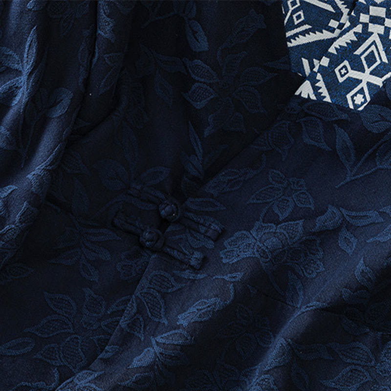 Buddha Stones Casual Jacquard Frog-Button Women's Cotton Linen Long Sleeve Shirt
