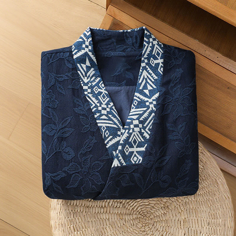 Buddha Stones Casual Jacquard Frog-Button Women's Cotton Linen Long Sleeve Shirt