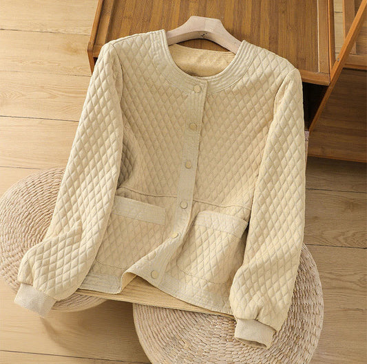 Buddha Stones Retro Plain Women's Cotton Long Sleeve Jacket With Pockets