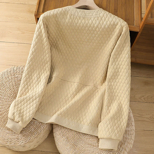 Buddha Stones Retro Plain Women's Cotton Long Sleeve Jacket With Pockets