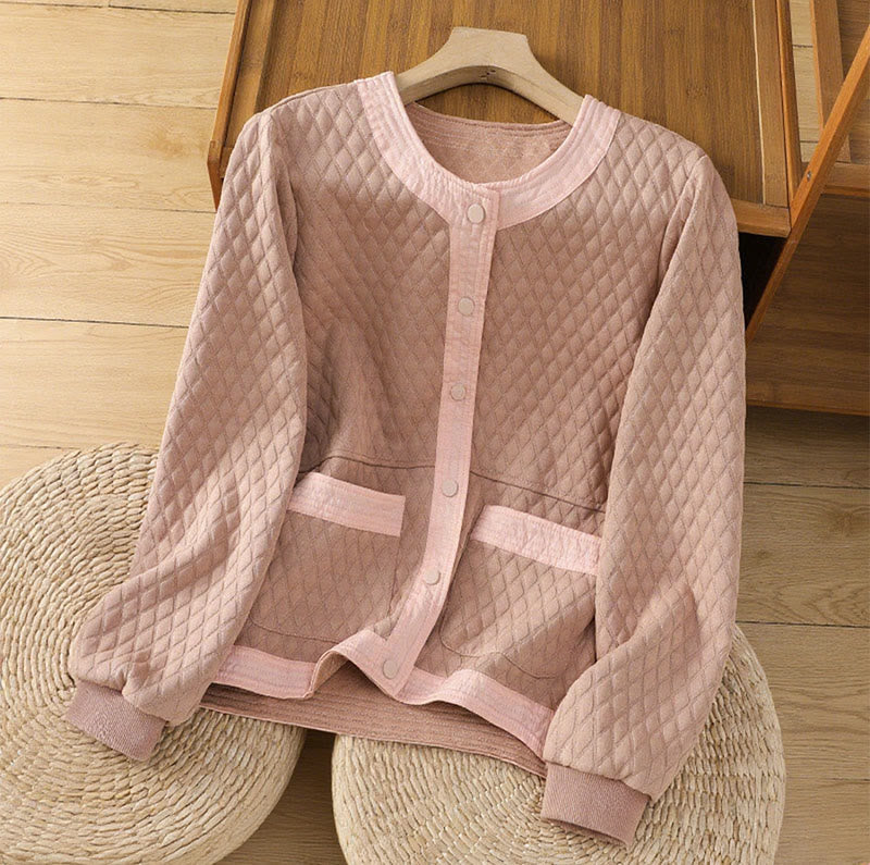 Buddha Stones Retro Plain Women's Cotton Long Sleeve Jacket With Pockets
