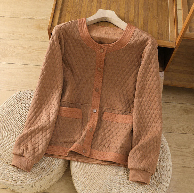 Buddha Stones Retro Plain Women's Cotton Long Sleeve Jacket With Pockets