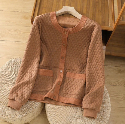 Buddha Stones Retro Plain Women's Cotton Long Sleeve Jacket With Pockets