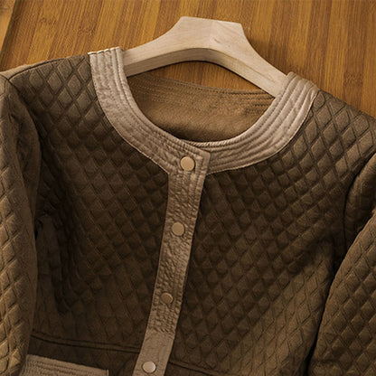 Buddha Stones Retro Plain Women's Cotton Long Sleeve Jacket With Pockets