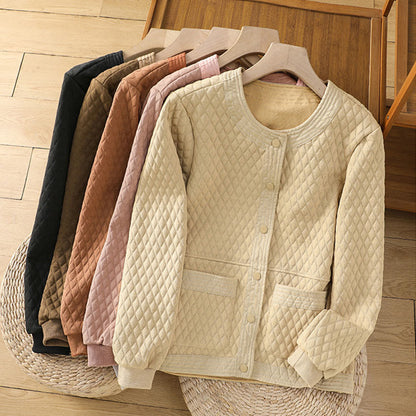 Buddha Stones Retro Plain Women's Cotton Long Sleeve Jacket With Pockets