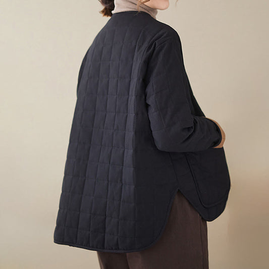 Buddha Stones Retro Plain Women's Thick Cotton Long Sleeve Coat Jacket With Pockets