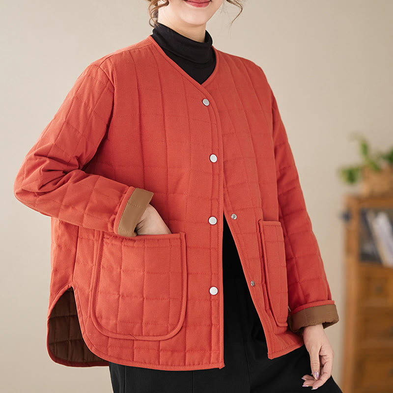 Buddha Stones Retro Plain Women's Thick Cotton Long Sleeve Coat Jacket With Pockets