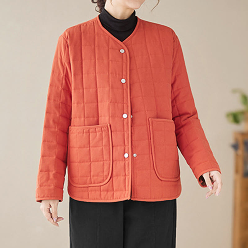 Buddha Stones Retro Plain Women's Thick Cotton Long Sleeve Coat Jacket With Pockets