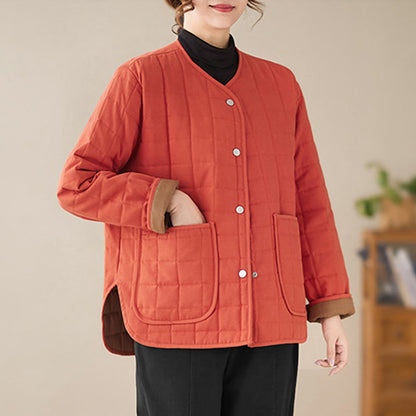 Buddha Stones Retro Plain Women's Thick Cotton Long Sleeve Coat Jacket With Pockets