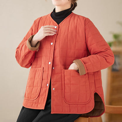 Buddha Stones Retro Plain Women's Thick Cotton Long Sleeve Coat Jacket With Pockets