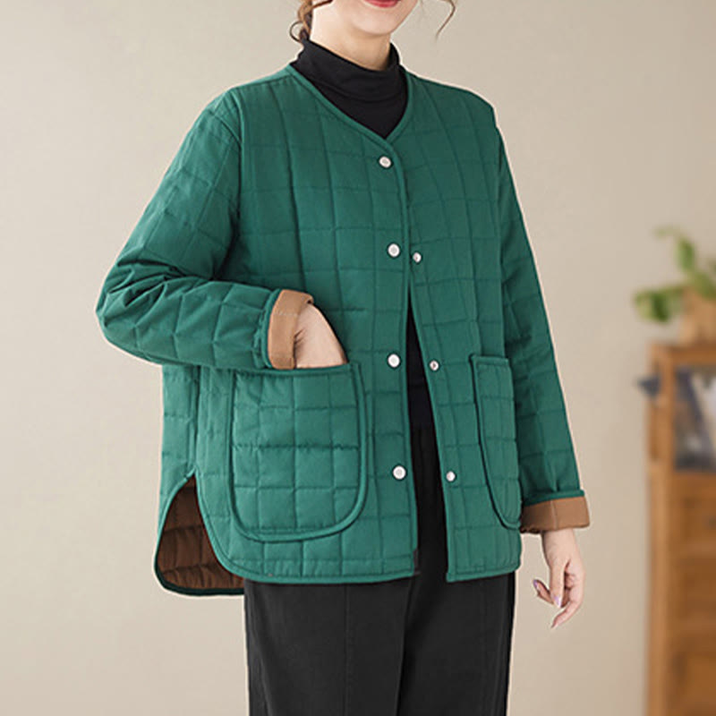 Buddha Stones Retro Plain Women's Thick Cotton Long Sleeve Coat Jacket With Pockets