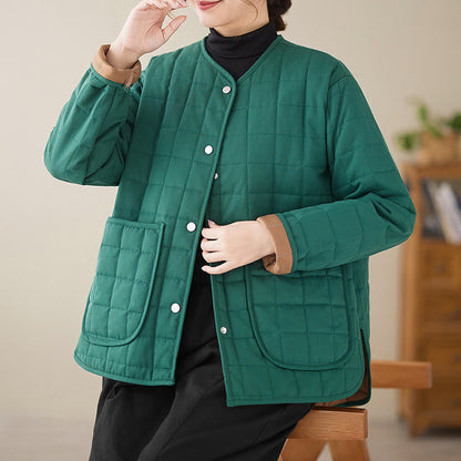 Buddha Stones Retro Plain Women's Thick Cotton Long Sleeve Coat Jacket With Pockets