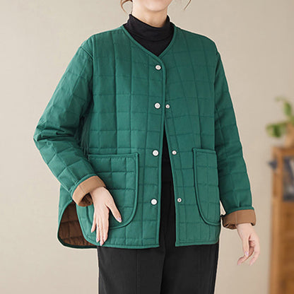 Buddha Stones Retro Plain Women's Thick Cotton Long Sleeve Coat Jacket With Pockets