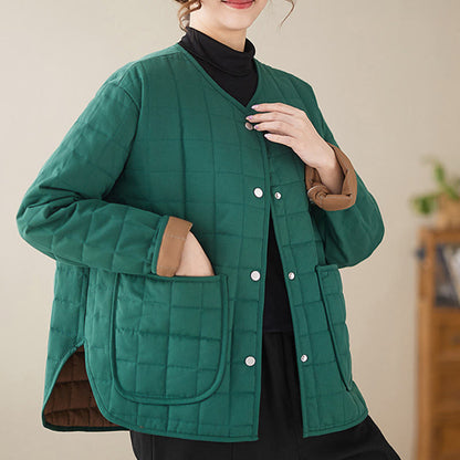 Buddha Stones Retro Plain Women's Thick Cotton Long Sleeve Coat Jacket With Pockets
