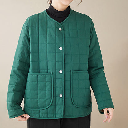 Buddha Stones Retro Plain Women's Thick Cotton Long Sleeve Coat Jacket With Pockets
