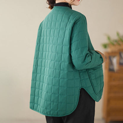 Buddha Stones Retro Plain Women's Thick Cotton Long Sleeve Coat Jacket With Pockets