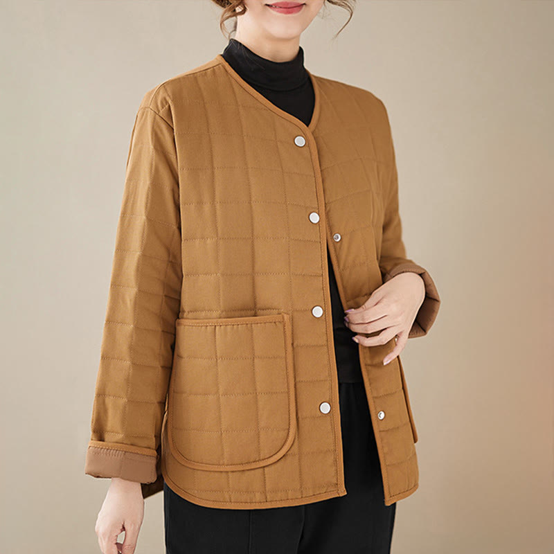 Buddha Stones Retro Plain Women's Thick Cotton Long Sleeve Coat Jacket With Pockets