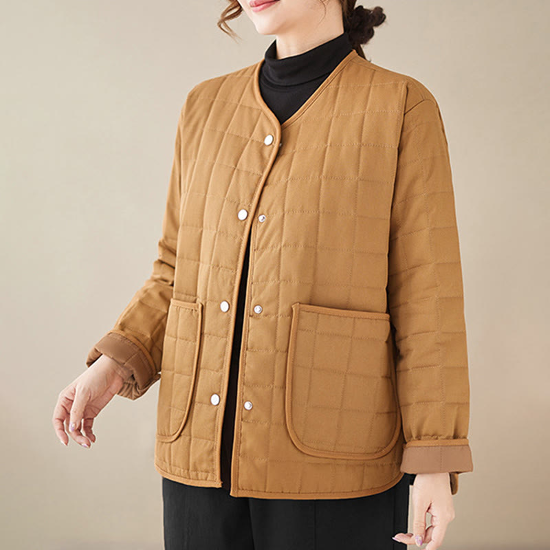 Buddha Stones Retro Plain Women's Thick Cotton Long Sleeve Coat Jacket With Pockets
