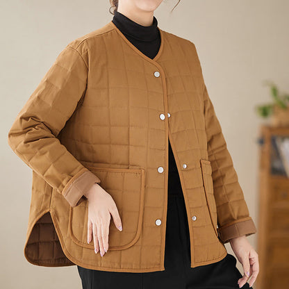 Buddha Stones Retro Plain Women's Thick Cotton Long Sleeve Coat Jacket With Pockets