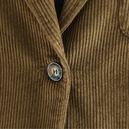 Buddha Stones Retro Plain Women's Cotton Long Sleeve Corduroy Jacket With Pockets