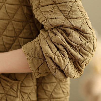 Buddha Stones Retro Rhombic Pattern Women's Acrylic Hooded Long Sleeve Jacket