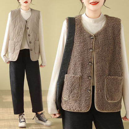 Buddha Stones Double-sided Style Women's Viscose Fiber Sleeveless Vest Waistcoat With Pockets