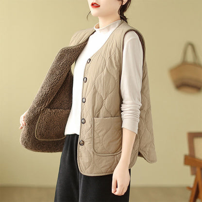 Buddha Stones Double-sided Style Women's Viscose Fiber Sleeveless Vest Waistcoat With Pockets