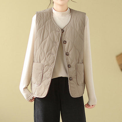 Buddha Stones Double-sided Style Women's Viscose Fiber Sleeveless Vest Waistcoat With Pockets