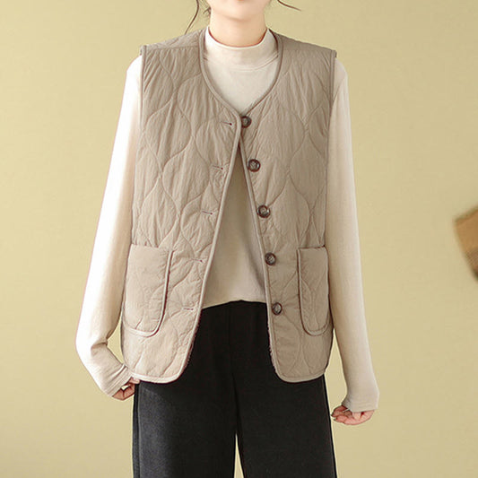 Buddha Stones Double-sided Style Women's Viscose Fiber Sleeveless Vest Waistcoat With Pockets