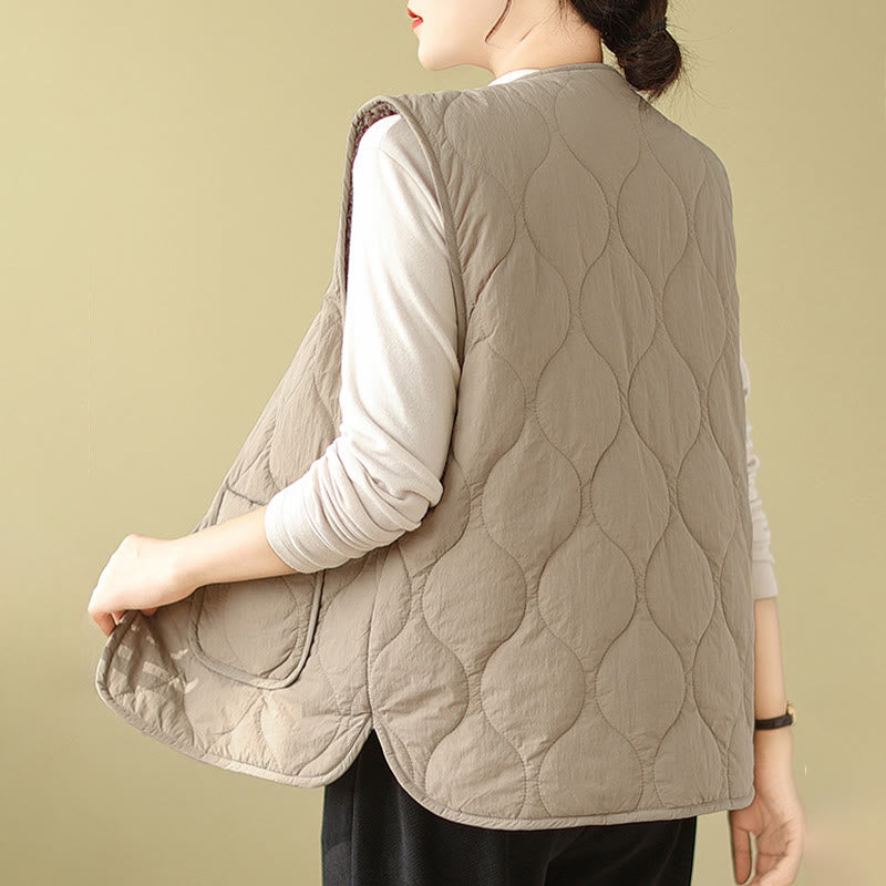 Buddha Stones Double-sided Style Women's Viscose Fiber Sleeveless Vest Waistcoat With Pockets