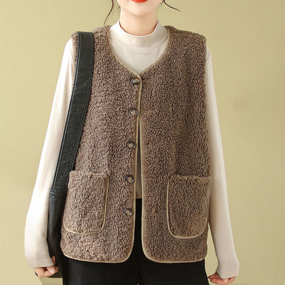 Buddha Stones Double-sided Style Women's Viscose Fiber Sleeveless Vest Waistcoat With Pockets