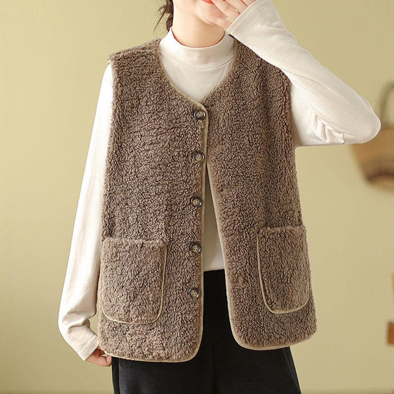 Buddha Stones Double-sided Style Women's Viscose Fiber Sleeveless Vest Waistcoat With Pockets