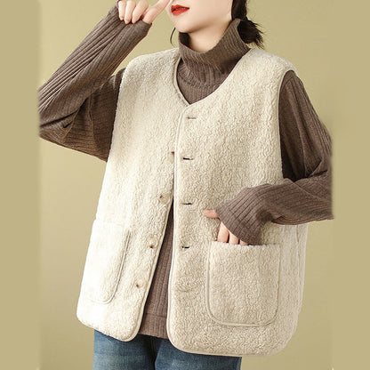 Buddha Stones Double-sided Style Women's Viscose Fiber Sleeveless Vest Waistcoat With Pockets