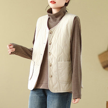 Buddha Stones Double-sided Style Women's Viscose Fiber Sleeveless Vest Waistcoat With Pockets
