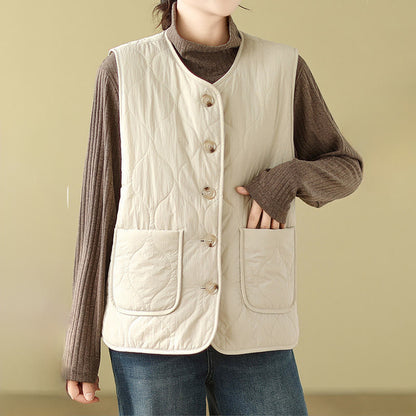 Buddha Stones Double-sided Style Women's Viscose Fiber Sleeveless Vest Waistcoat With Pockets