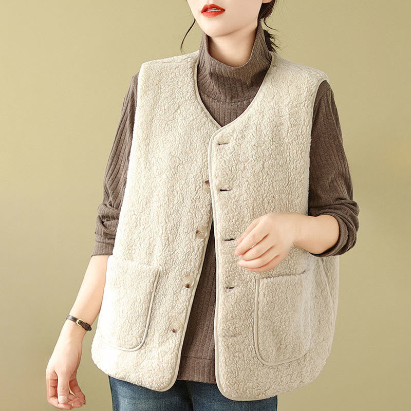 Buddha Stones Double-sided Style Women's Viscose Fiber Sleeveless Vest Waistcoat With Pockets