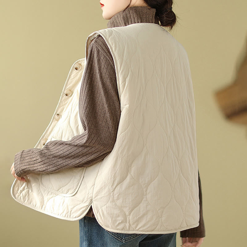 Buddha Stones Double-sided Style Women's Viscose Fiber Sleeveless Vest Waistcoat With Pockets