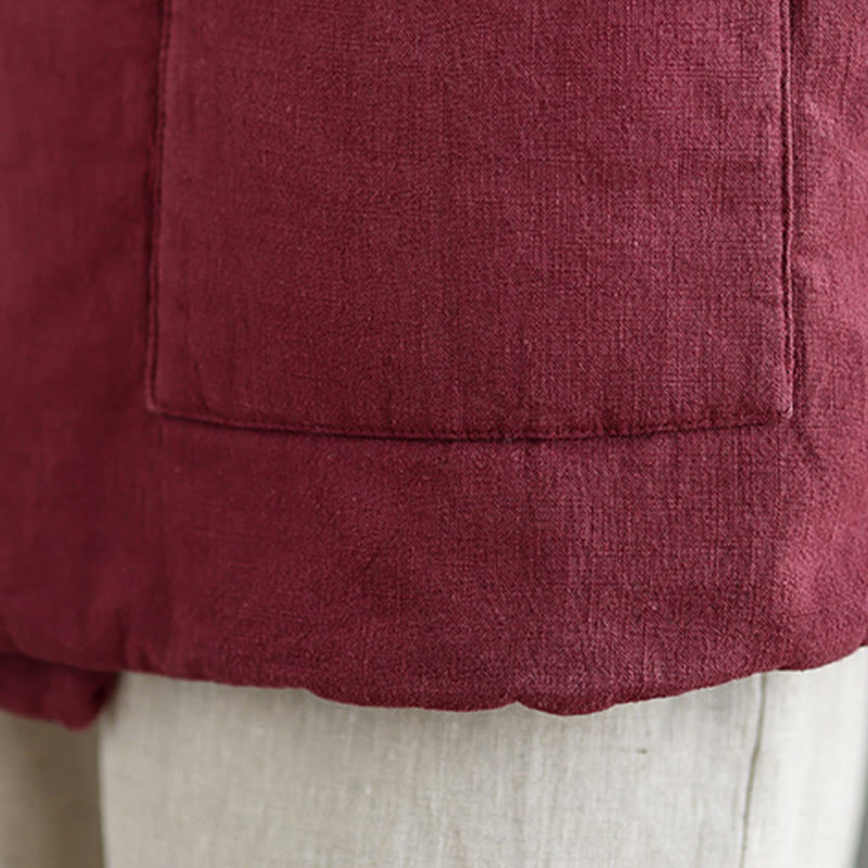 Buddha Stones Plain Lace-up Women's Sleeveless Cotton Vest Waistcoat With Pockets
