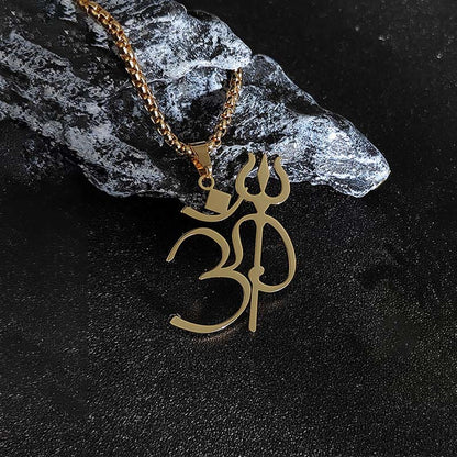 Buddha Stones Trident OM Symbol Stainless Steel Connection Necklace Pendant