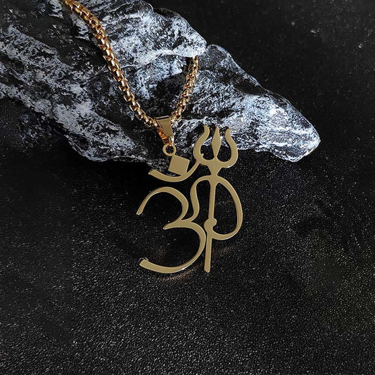 Buddha Stones Trident OM Symbol Stainless Steel Connection Necklace Pendant