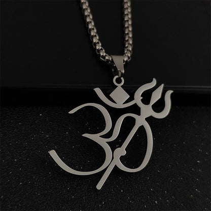 Buddha Stones Trident OM Symbol Stainless Steel Connection Necklace Pendant