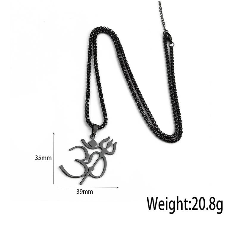 Buddha Stones Trident OM Symbol Stainless Steel Connection Necklace Pendant