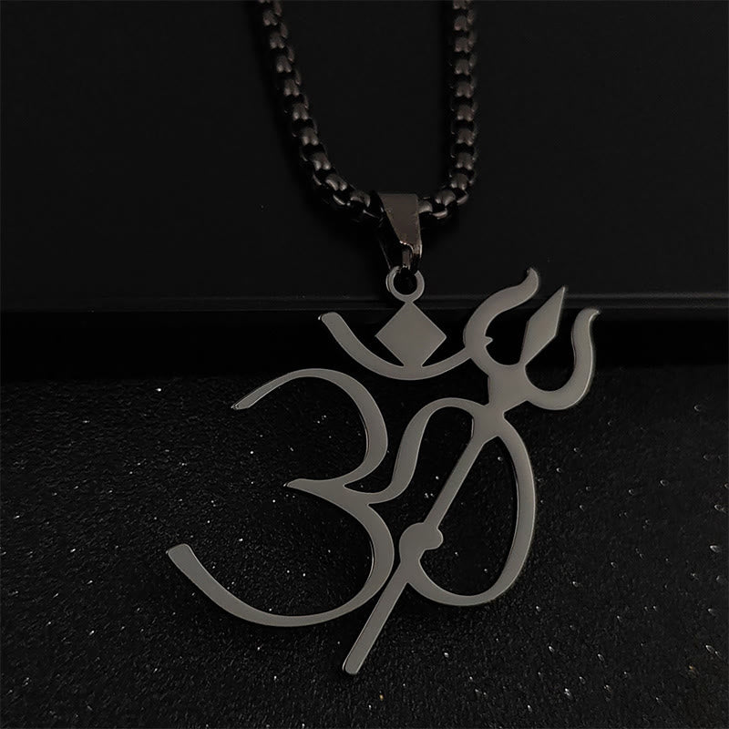 Buddha Stones Trident OM Symbol Stainless Steel Connection Necklace Pendant