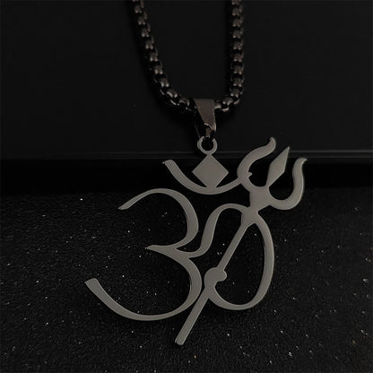 Buddha Stones Trident OM Symbol Stainless Steel Connection Necklace Pendant