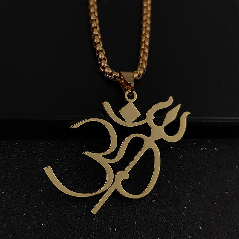 Buddha Stones Trident OM Symbol Stainless Steel Connection Necklace Pendant