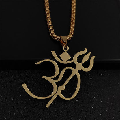 Buddha Stones Trident OM Symbol Stainless Steel Connection Necklace Pendant