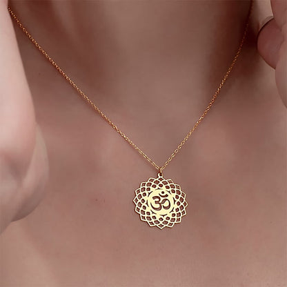Buddha Stones Hollow Lotus Design Om Symbol Stainless Steel Connection Necklace Pendant