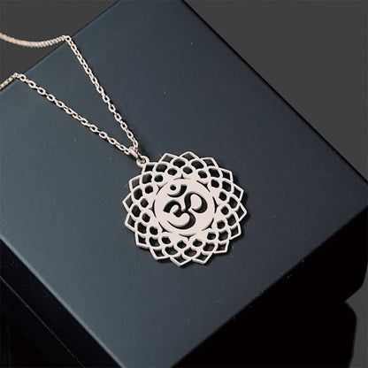 Buddha Stones Hollow Lotus Design Om Symbol Stainless Steel Connection Necklace Pendant