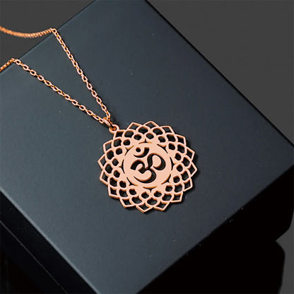 Buddha Stones Hollow Lotus Design Om Symbol Stainless Steel Connection Necklace Pendant